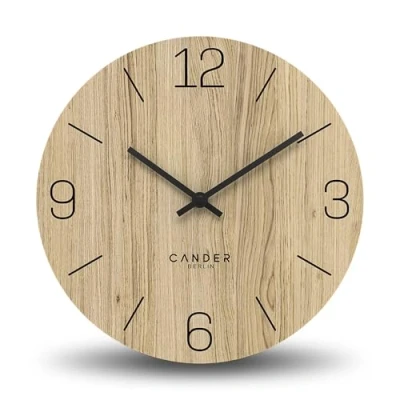 Image of Cander Berlin MNU 2725 D Wall Clock Wood Silent 25 cm Modern Oak Veneer Vintage No Ticking Noises Kitchen Living Room Analogue