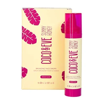 Image of Coco &amp; Eve Sunny Honey Bronzing Face Drops (Medium Glow), Natural Self Tanning Drops. Hydrating Hyaluronic Acid. Indoor Sunless Moisturizing Tanner (30ml)