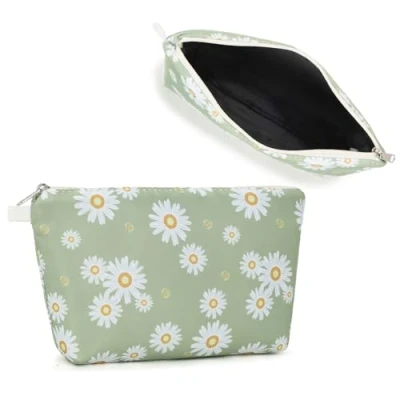 Image of Miss Lulu Toiletry Bag Makeup Cosmetic Storage Travel Wash Organizer SBS Zipper Pouch for Women (Flower Green)