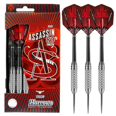 Image of Harrows Assassin Tungsten Pro Darts Steel Set with Carry Case 1840 g, All Weights Includes Alamo Shafts, 100 Micron Prime Flights, and Travel 34g