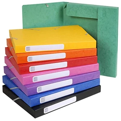 Image of Exacompta Ref 18500H Cartobox Pressboard Filing Box 25 x 33cm, Suitable for A4 Documents, Elastic Straps on 2 Corners, 25mm Spine, FSC Certified Assorted Colours (Pack of 25)