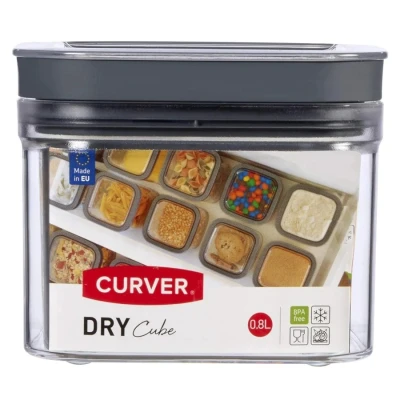 Image of CURVER Dry Cube Square Jar 0.8Lt 12X12X10H Clear/Grey