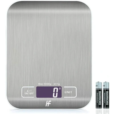 Image of HomeFashion Digital Kitchen Scales Food Scale with stainless steel Platform Electronic Cooking Backlit LCD Display Multifunction for Home Office Use 5kg 1g 11lb