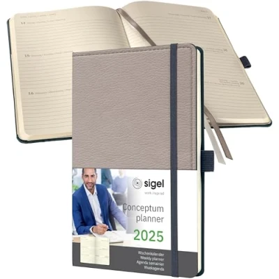Image of SIGEL C2553 Conceptum Weekly Planner 2025, Design Beige, 13,5 x 20,3 cm, hardcover, 192 Pages, Beige