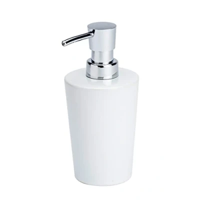 Image of WENKO Coni Soap Dispenser, Ceramic, White/Silver, 9.2 x 7.8 16.4 cm
