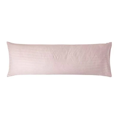 Image of HOMESCAPES Dusky Pink Pure Egyptian Cotton Body Pillowcase 330 TC 500 Thread Count Percale Equivalent Satin Stripe Long Pillow Case for Nursing Pregnancy and Elderly Support