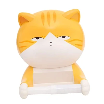 Image of Novelty Cat Toilet Roll Holder Wall Mounted Tissue Paper Dispenser Children&#039;s Bathroom Decor, Gray