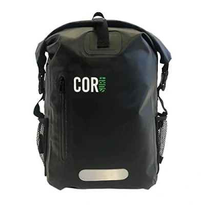 Image of COR Surf Waterproof Dry Bag Backpack Roll Top Drybag with Padded Laptop Sleeve, Has Welded Seams and Ergonomic Shoulder Pad, Ideal for Boating, Hiking, Kayaking, More, 25L, Black