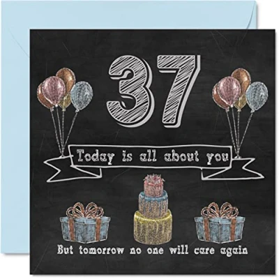 Image of Funny 37th Birthday Cards for Men Woman Chalk Blackboard Happy Card Auntie Mum Dad Daughter Son Sister Uncle Brother Cousin, 145mm x Humour Banter Greeting