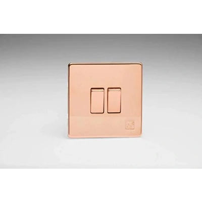 Image of Varilight XDY2S.AC Screwless Antimicrobial Copper 2 Gang 10A 1 or Way Rocker Light Switch