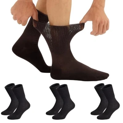 Image of CALZITALY, PACK 3/6 Pairs Diabetic Socks, Unisex Socks for Swollen Legs, Loose Fit Black, White, Natural Made in Italy (3 8,5 11)