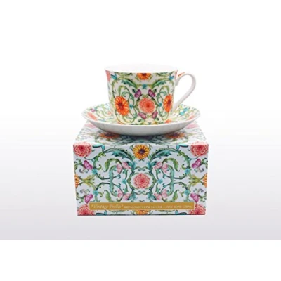 Image of Bone China Breakfast Cup/Saucer Vintage Trellis Gift Boxed Postage Free UK