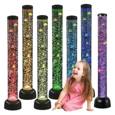 Image of Playlearn Large Black 105cm Bubble Tube Floor Novelty Lamp with Fish &amp; LED Lights Sensoy Colour Changing Creates Relaxing Atmosphere Mood