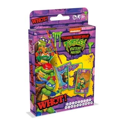 Image of Waddingtons Number 1 Teenage Mutant Ninja Turtles WHOT! Card Game, Take turns matching shapes numbers and characters including Raph Donnie Mikey great gift toy for Boys Girls Aged 5 plus