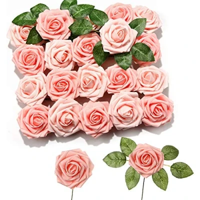 Image of PartyWoo Artificial Flowers, 20 pcs Roses with Stems, Fake Foam Pink Flowers for Decoration, Wedding Decor, Room Decor (Pink)