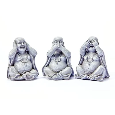 Image of 3 wise Buddha garden ornaments decorative outdoor hear no evil, See speak evil home décor (Small)