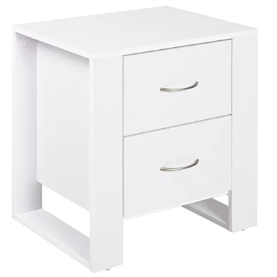 Image of Nordic Style Bedside Table Drawers Cabinet Solid Wood Legs Bedroom Living Room White