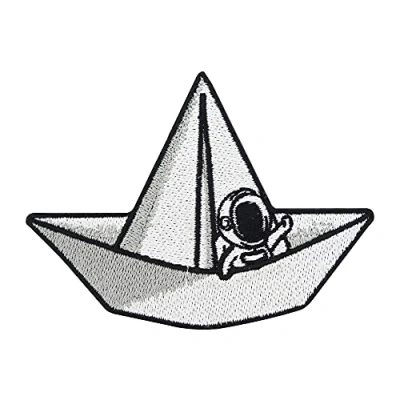 Image of Astronaut in a Paper Boat Iron on Patch Funny Space Embroidery Patch, Alien UFO NASA Spaceship Patches, Ship ironable Badges Finally Home