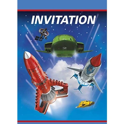 Image of Unique Party 48934 CiTV Foldover Invitations Paper Thunderbirds 8 Pcs, Blue