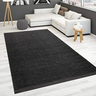 Image of Paco Home Large Rug, Living Room Rug Flat Weave 100% Wool Hand Made Scandi, Size:80x150 cm, Colour:Anthracite