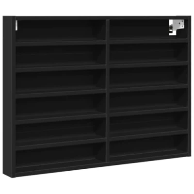 Image of vidaXL Vitrine Cabinet Floating Shelf Rack, Black Engineered Wood, Modern Design, 80x8.5x58 cm for Living Room, Bedroom, Hallway