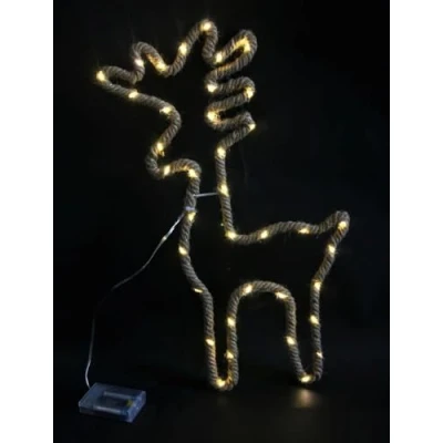 Image of Christmas Reindeer Stag Silhouette LED Hemp Rope Lights Xmas Decoration Battery Operated Holiday Garden Home Wall Room Hanging Décor