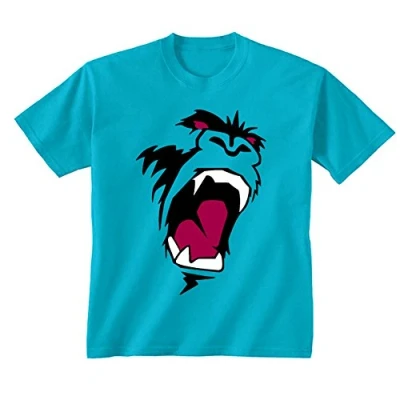 Image of Youth Kids Childrens Gorilla Monkey King Kong Face T Shirt Sapphire Blue 7 8 Years (M)
