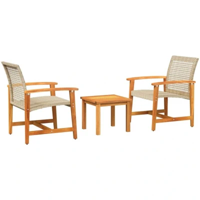 Image of vidaXL 3 Piece Bistro Set Beige Poly Rattan and Acacia Wood