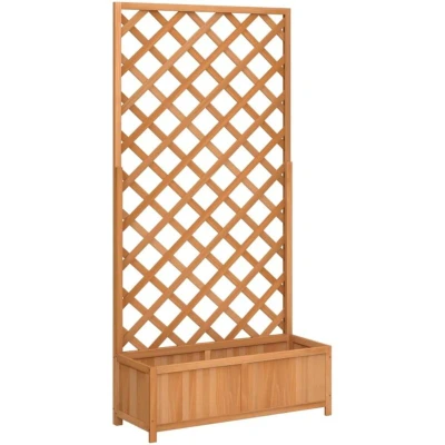 Image of vidaXL Planter with Trellis Brown Solid Wood Fir, Spacious Outdoor Garden Box for Climbing Plants, Patio &amp; Terrace Planter, 90x35x180cm