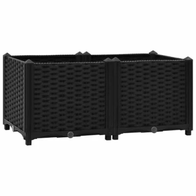 Image of vidaXL Raised Bed in Grey Rectangular Garden Planter made of Sturdy Polypropylene, Perfect for Vegetables, Herbs and Flowers (80x40x38 cm)