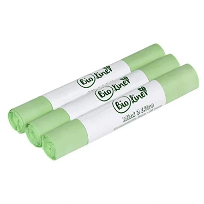Image of Mini 3L Compostable Caddy Bags 75 Liners Kitchen Worktop Compost Food Waste Bin for EN13432