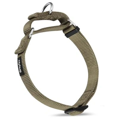 Image of Hyhug Pets Solid Color Sturdy Nylon Escape proof Martingale Dog Collar for Medium Boy and Girl Dogs Walking Training Daily Use. (Medium, Military Green)