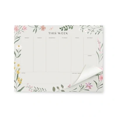 Image of Weekly Planner Pad 52 Undated Tear Off Sheet Planning with Daily Schedule &amp; To Do List A4 Organiser, Work Notepad and Meal for Fridge, Wall Desk 100gsm, Floral, 28cm x 21cm
