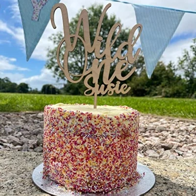 Image of Wooden Wild One Personalised Cake Topper, 1st Birthday Party Cake, Anniversary Decoration, Food Decoration