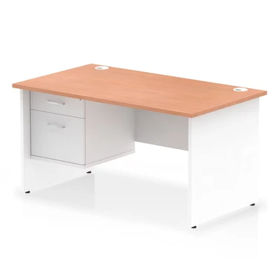Image of Impulse 1400x800 Desk Beech/White Panel End Leg 1x2 Drawer Fixed Ped