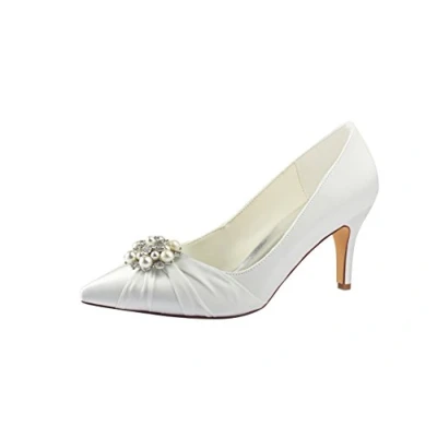 Image of Emily Bridal Ivory Wedding Shoes Silk Pointed Toe Pearls Rhinestones High Heel (EU38/UK5, Ivory)