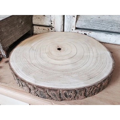 Image of Large Natural Wood Log Slice Tree Bark Wedding Table Christmas Centerpiece Cake Stand