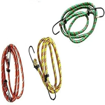 Image of 3 NEW BUNGEE STRAPS CORDS SET WITH HOOKS ELASTICATED ROPE CORD CAR BIKE LUGGAGE