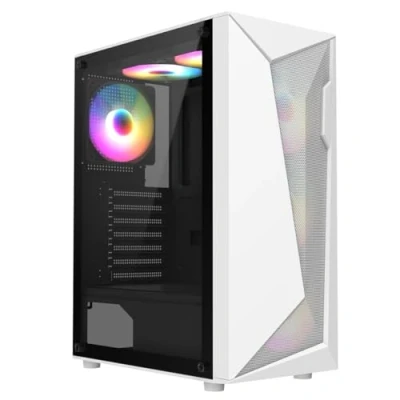 Image of CiT Carisma White Mid Tower PC Gaming Case ATX with Mesh+ABS Front &amp; Tempered Glass Side Panel 30% Tint 6 x Infinity 120mm ARGB Inner Ring Fans Port Hub Included