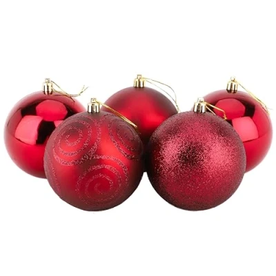 Image of Christmas Concepts® Pack of 5 100mm (4&quot;) Large Baubles Shiny, Matte &amp; Glitter Design Decorations (Rioja Red)