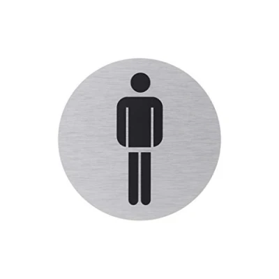 Image of Metafranc 507260 Adhesive Sign Symbol: Men Diameter 75 mm Aluminium in Modern Stainless Steel Look Self Back/Signage/Information Sign/Trade Marking /