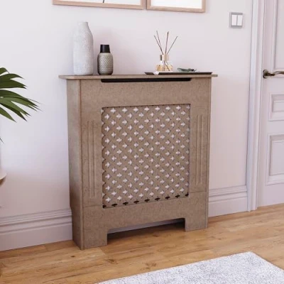 Image of Vida Designs Oxford Radiator Cover Traditional Unfinished Unpainted MDF Cabinet Grill, Small (H: 82 / W: 78 D: 19 cm)