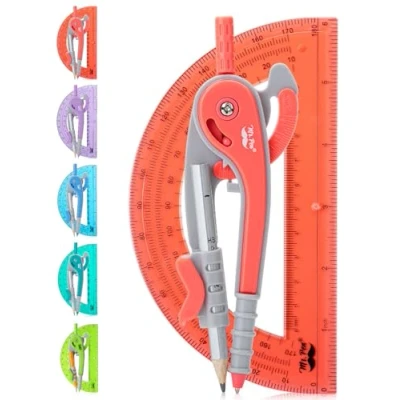Image of Mr. Pen Compass and Protractor Set, Red, Geometry Tool, Drawing Compass, Math for