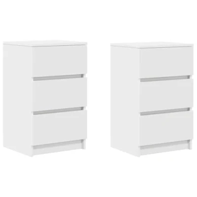 Image of vidaXL bedside cabinets/nightstands 2 pcs 3 drawer engineered wood modern bedroom nightstands/freestanding tables white 39x35x65 cm