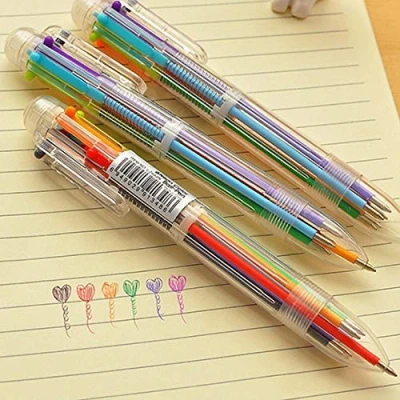 Image of Gemini_mall 6 in 1 Retractable Roller Ball Multicolor Pens, Color Ballpoint Pen for Office School Supplies Students Children Kids Xmas Gift Random