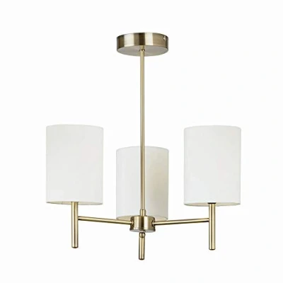 Image of Tatum Decorative Contemporary Antique Brass E14 LED Compatible Ceiling Light with Cream Fabric Drum Shades