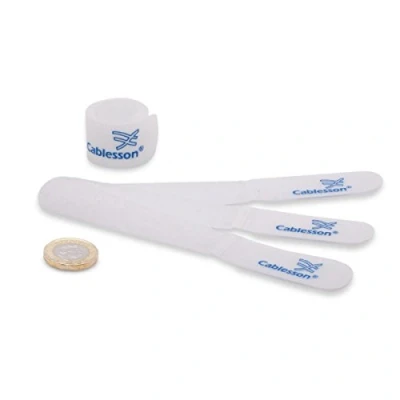 Image of Cablesson Reusable Releasable Hook and Loop Nylon Cable Ties Pack of 100 Slim Straps Keep wire cord tidy White