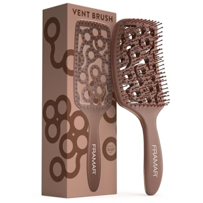 Image of FRAMAR Professional Vented Hair Brush Paddle Curved for Blow Drying, Vent Brush, Wet Women Dry Chocolate
