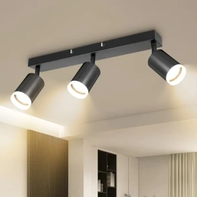 Image of Dehobo Ceiling Light Spotlight Bar in Matt Black Lights Spotlights with GU10 Socket Industrial 3 Way Indoor Spot for Kitchen Lounge Bedroom Dining Room