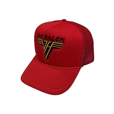 Image of Van Halen Baseball Cap Text Band Logo Official Red Trucker One Size